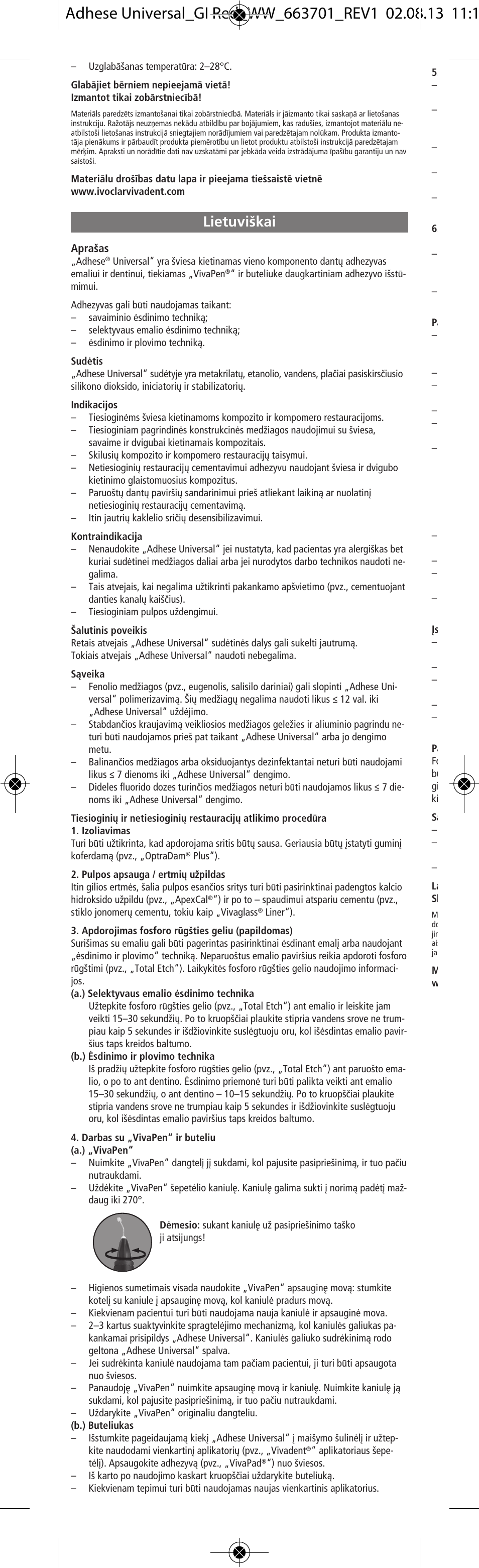 Lietuviskai, Lietuvi‰kai | Ivoclar Vivadent Adhese Universal v.2 User Manual | Page 46 / 48