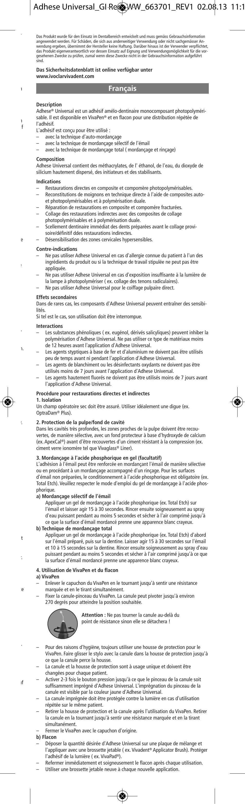 Français | Ivoclar Vivadent Adhese Universal v.2 User Manual | Page 5 / 48