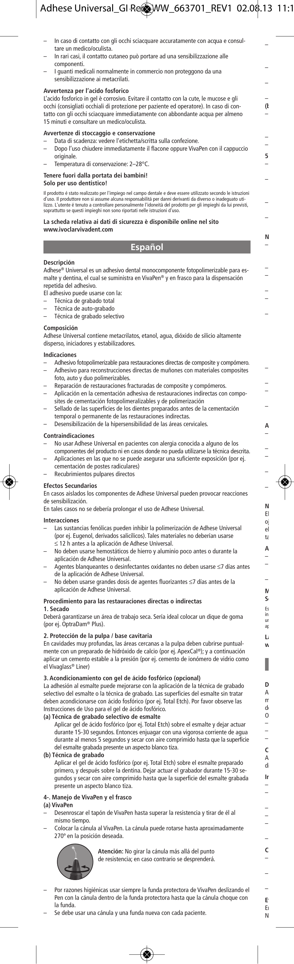 Español | Ivoclar Vivadent Adhese Universal v.2 User Manual | Page 8 / 48