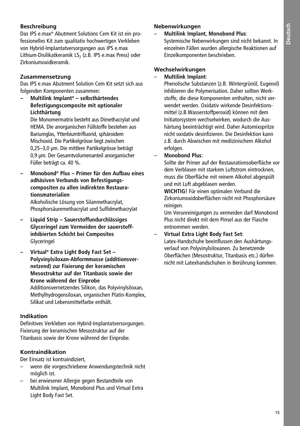 Deutsch | Ivoclar Vivadent IPS e.max Abutment Solutions Cem Kit v.3 User Manual | Page 15 / 80