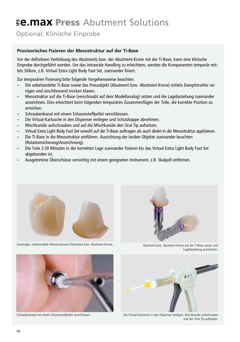 Press abutment solutions | Ivoclar Vivadent IPS e.max Abutment Solutions Cem Kit v.3 User Manual | Page 16 / 80
