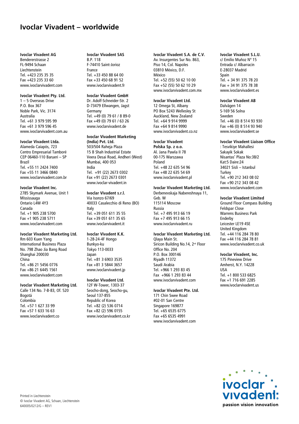 Ivoclar vivadent – worldwide | Ivoclar Vivadent IPS e.max Abutment Solutions Cem Kit v.3 User Manual | Page 80 / 80
