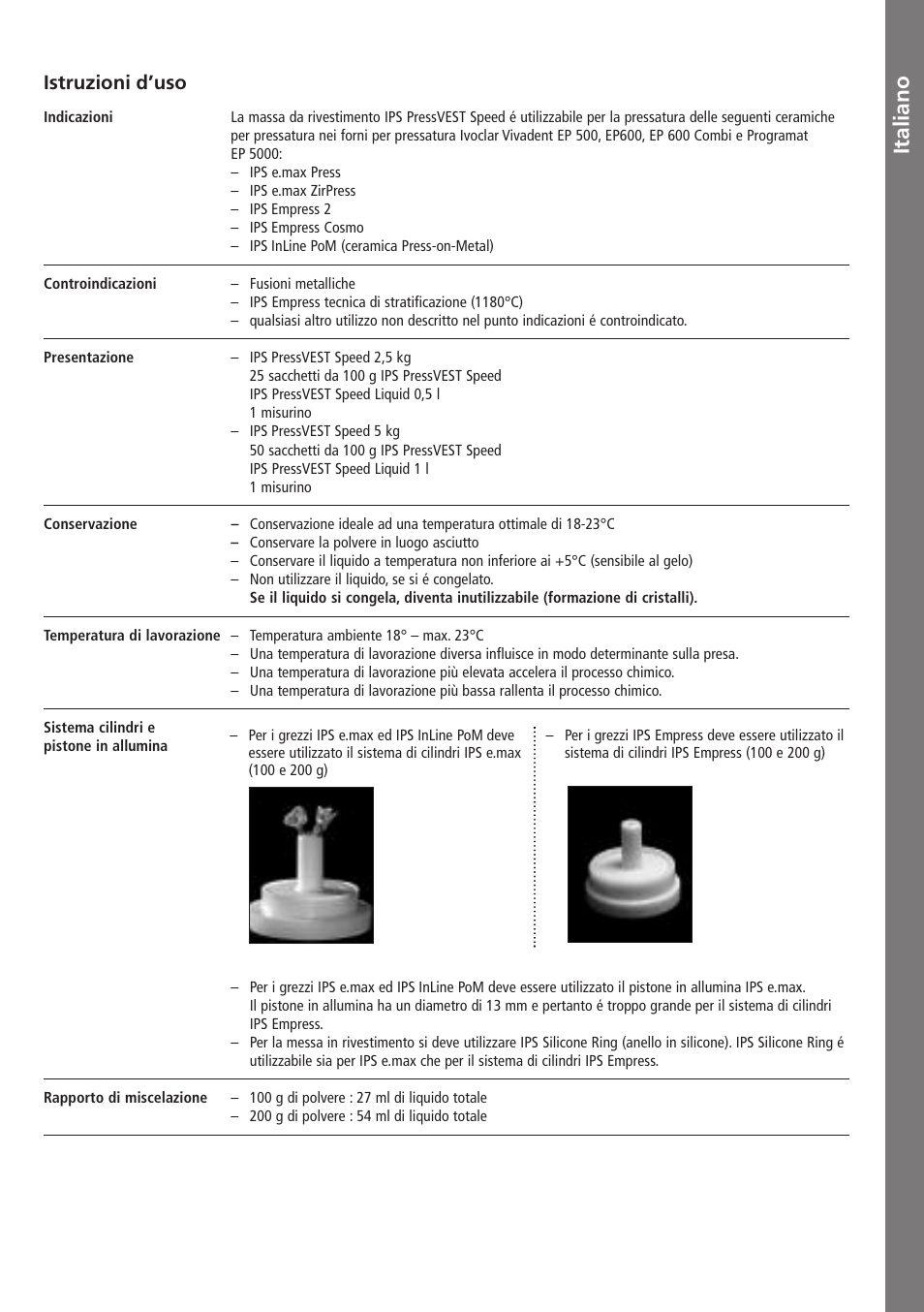 Italiano, It a li a n o, Istruzioni d’uso | Ivoclar Vivadent IPS PressVEST Speed v.1 User Manual | Page 16 / 52