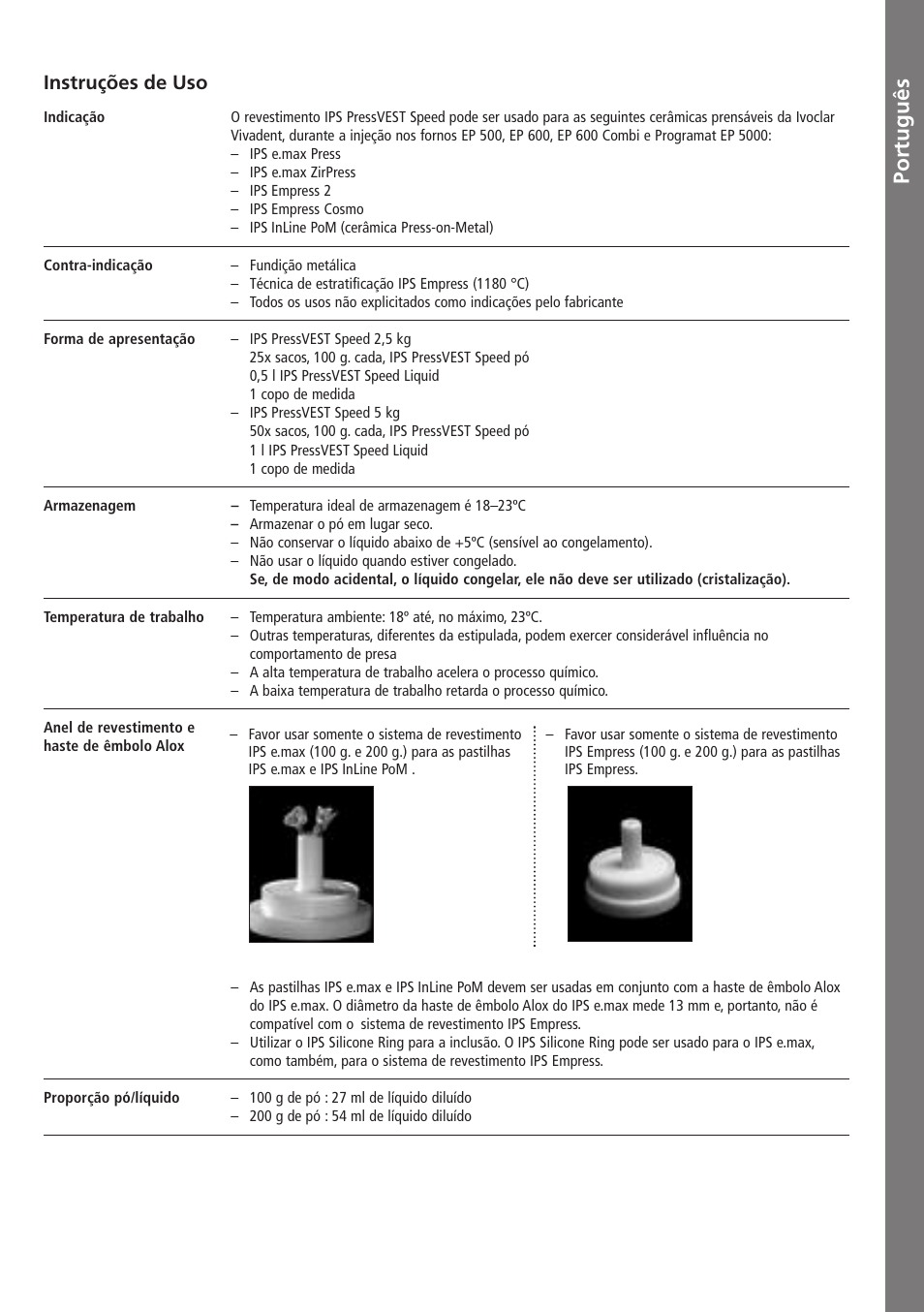 Português | Ivoclar Vivadent IPS PressVEST Speed v.1 User Manual | Page 24 / 52