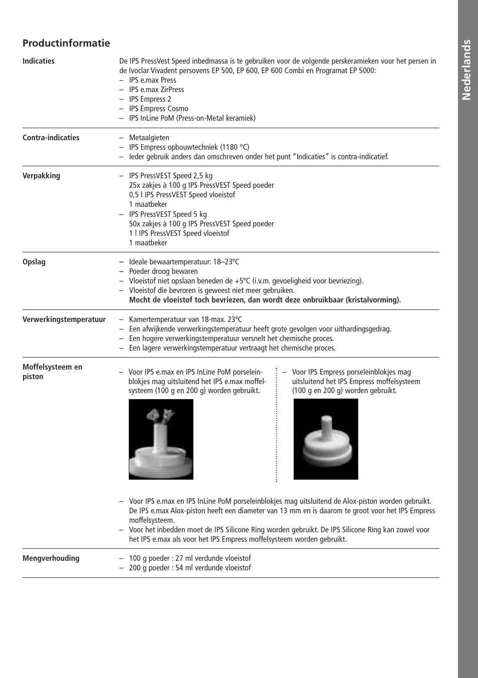 Nederlands | Ivoclar Vivadent IPS PressVEST Speed v.1 User Manual | Page 44 / 52