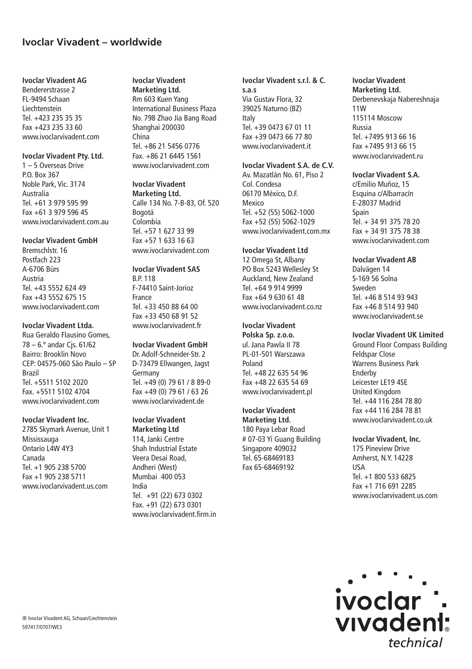 Ivoclar vivadent – worldwide | Ivoclar Vivadent IPS PressVEST Speed v.1 User Manual | Page 52 / 52