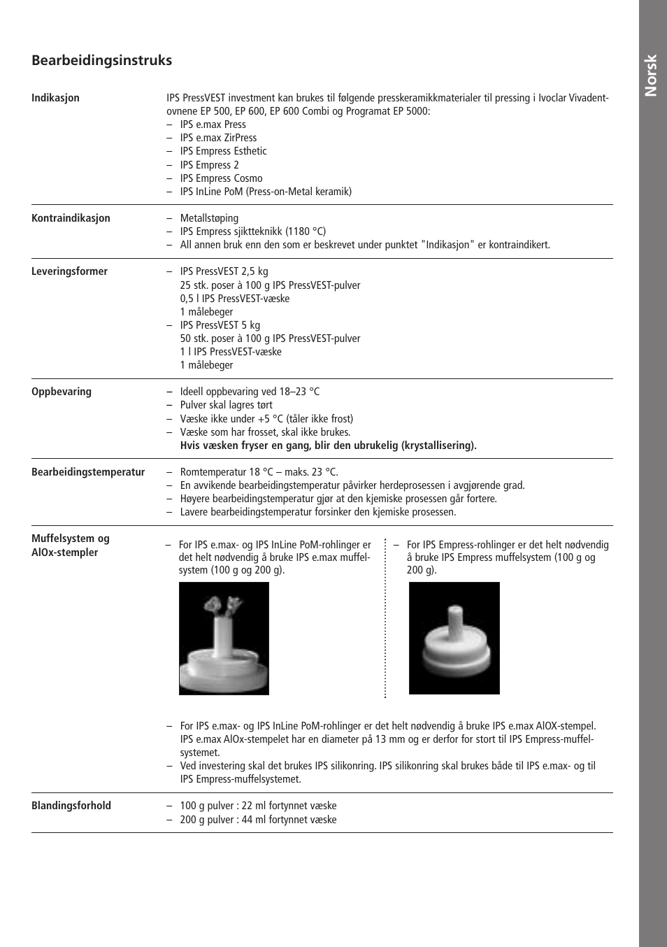 Norsk, No rs k, Bearbeidingsinstruks | Ivoclar Vivadent IPS PressVEST v1.pdf User Manual | Page 42 / 54