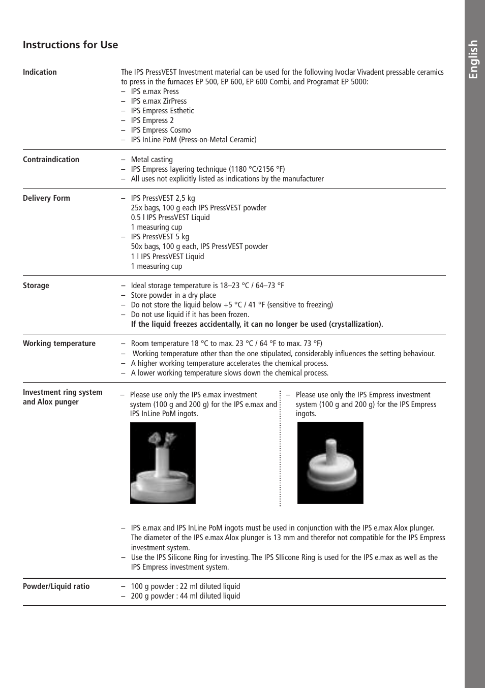 En g li sh, Instructions for use | Ivoclar Vivadent IPS PressVEST v1.pdf User Manual | Page 6 / 54