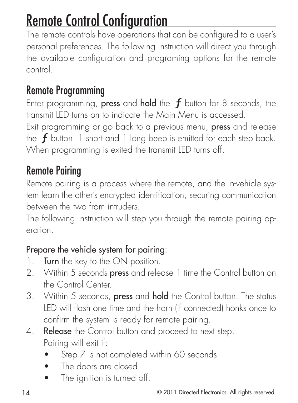 Remote control conﬁguration, Remote programming, Remote pairing | CLIFFORD 420.4X User Manual | Page 17 / 40