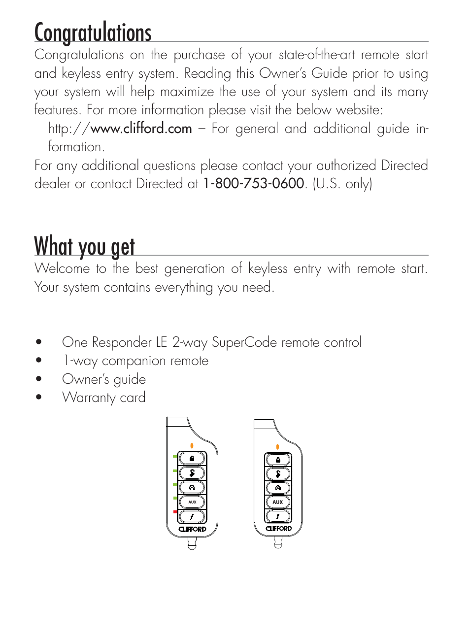 What you get | CLIFFORD 420.4X User Manual | Page 2 / 40