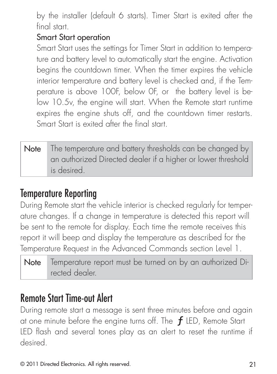 Temperature reporting, Remote start time-out alert | CLIFFORD 420.4X User Manual | Page 24 / 40