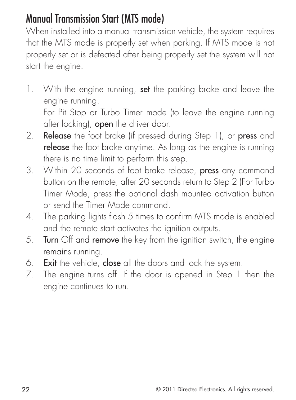Manual transmission start (mts mode) | CLIFFORD 420.4X User Manual | Page 25 / 40