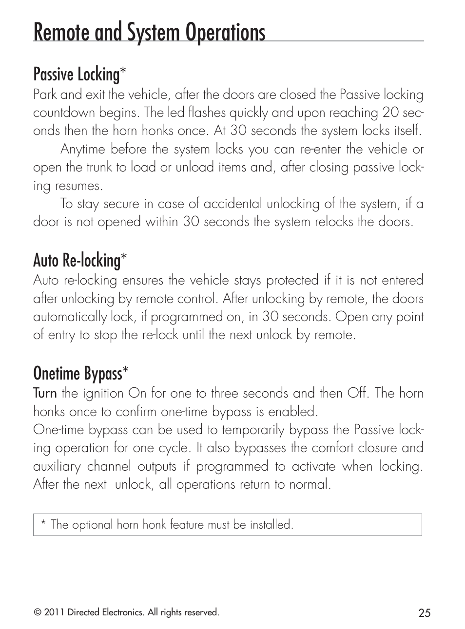 Remote and system operations, Passive locking, Auto re-locking | Onetime bypass | CLIFFORD 420.4X User Manual | Page 28 / 40