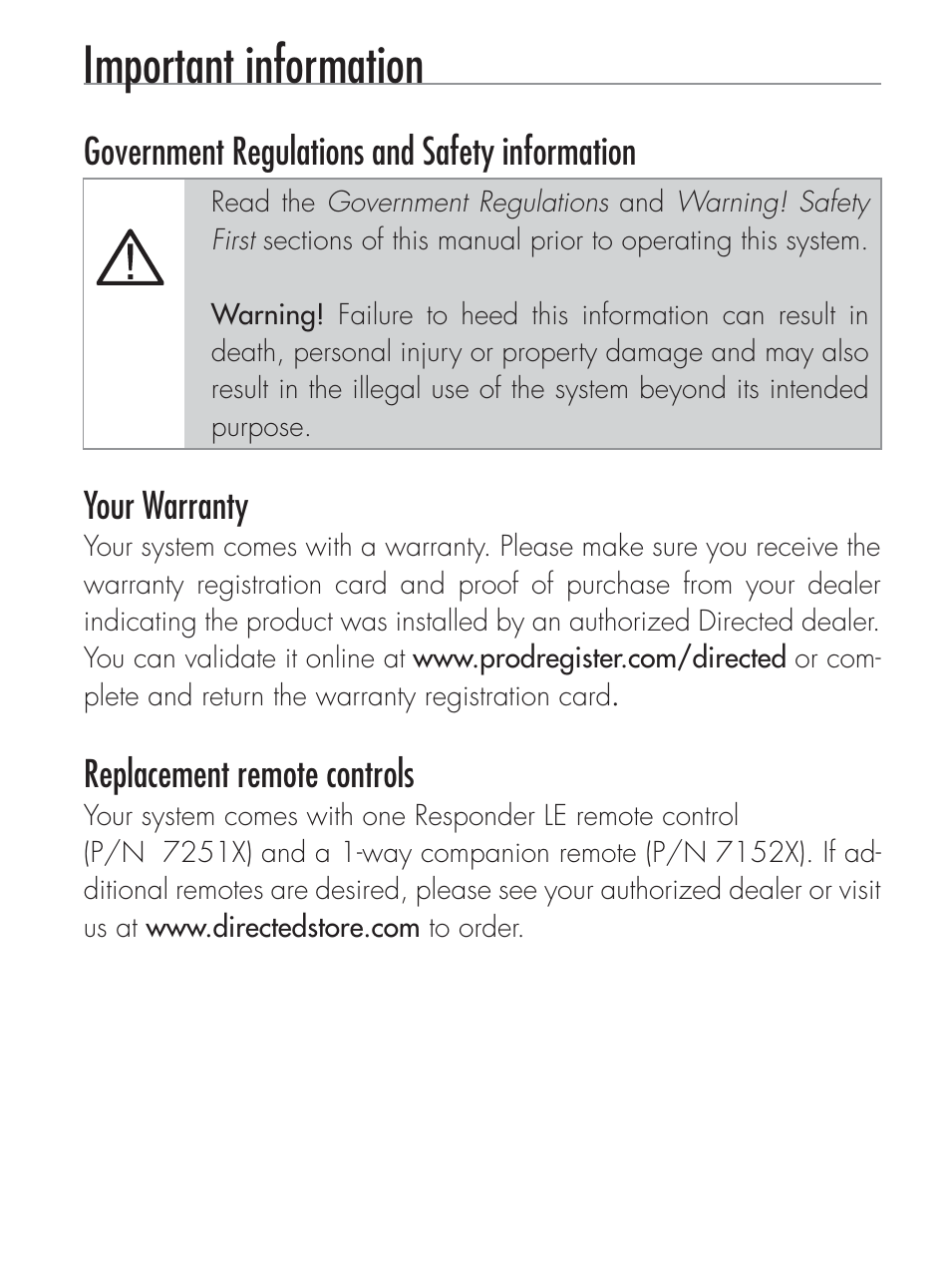 Important information | CLIFFORD 420.4X User Manual | Page 3 / 40