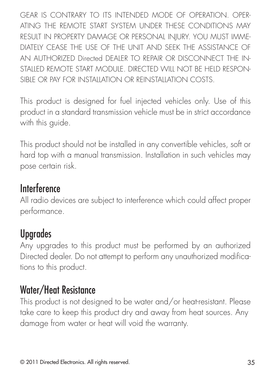 Interference, Upgrades, Water/heat resistance | CLIFFORD 420.4X User Manual | Page 38 / 40