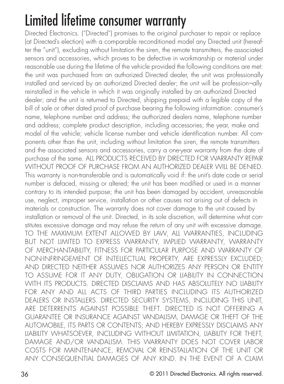 Limited lifetime consumer warranty | CLIFFORD 420.4X User Manual | Page 39 / 40