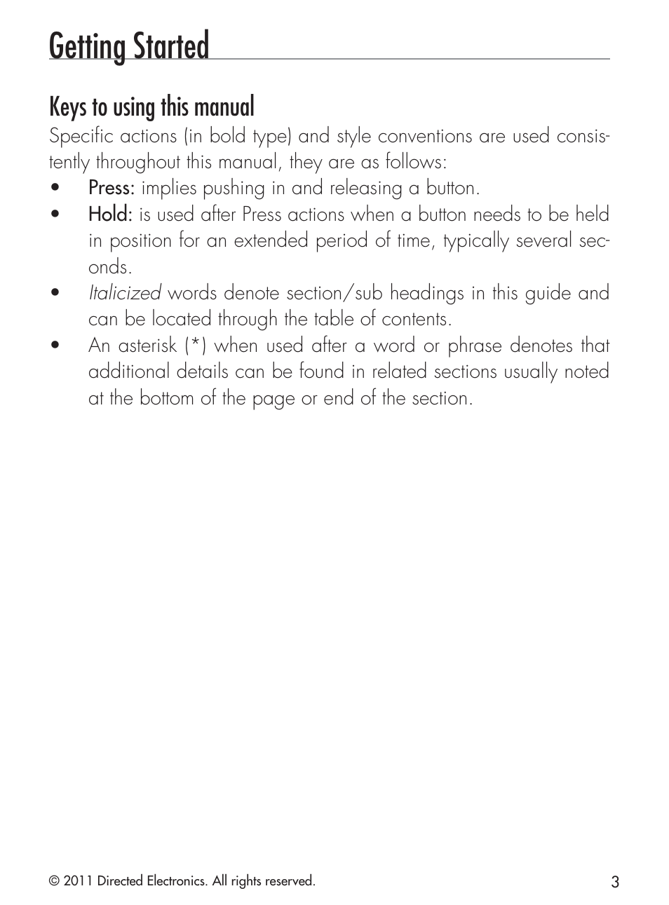 Getting started, Keys to using this manual | CLIFFORD 420.4X User Manual | Page 6 / 40