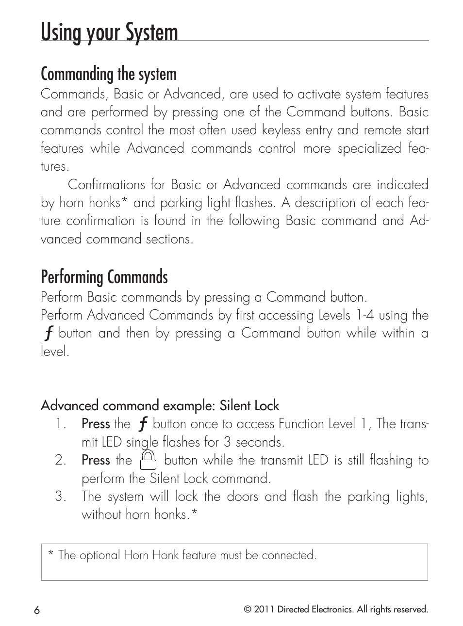 Using your system, Commanding the system, Performing commands | CLIFFORD 420.4X User Manual | Page 9 / 40