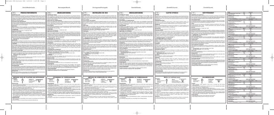 Productinformatie, Bruksanvisning, Instruções de uso | Brugsanvisning, Instructions for use (greek), Käyttöohjeet, Π∂™ ãƒ∏™eø, ª¤ıô‰ô˜ (-ôè) ùôôı¤ùëûë˜ ·áˆáòó, Valumenetelmä, Udformning af støbekanalen | Ivoclar Vivadent Callisto CPG v.1 User Manual | Page 2 / 2