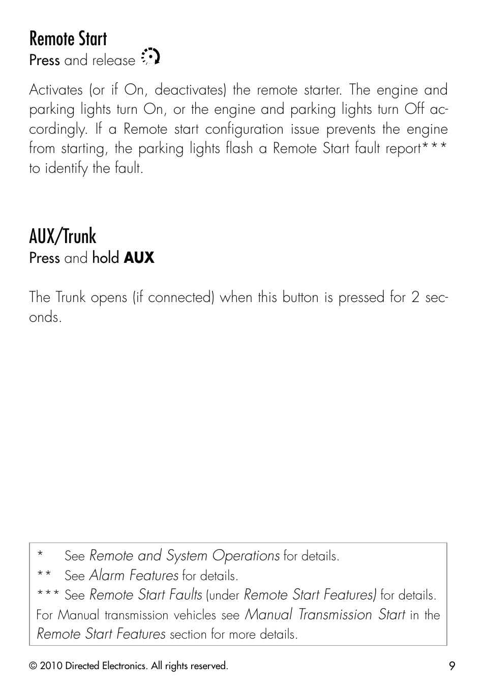Remote start, Aux/trunk | CLIFFORD Security System 510.4X User Manual | Page 12 / 41