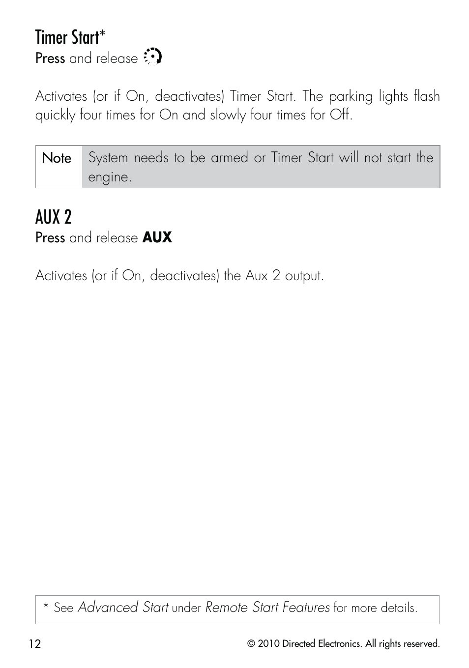 Timer start, Aux 2 | CLIFFORD Security System 510.4X User Manual | Page 15 / 41