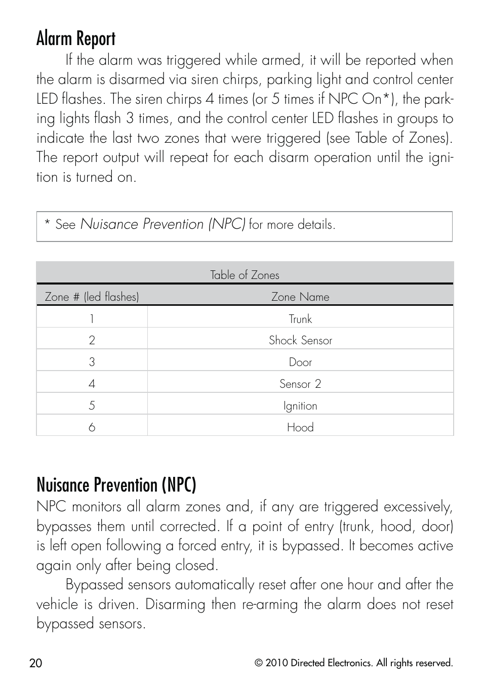Alarm report, Nuisance prevention (npc) | CLIFFORD Security System 510.4X User Manual | Page 23 / 41