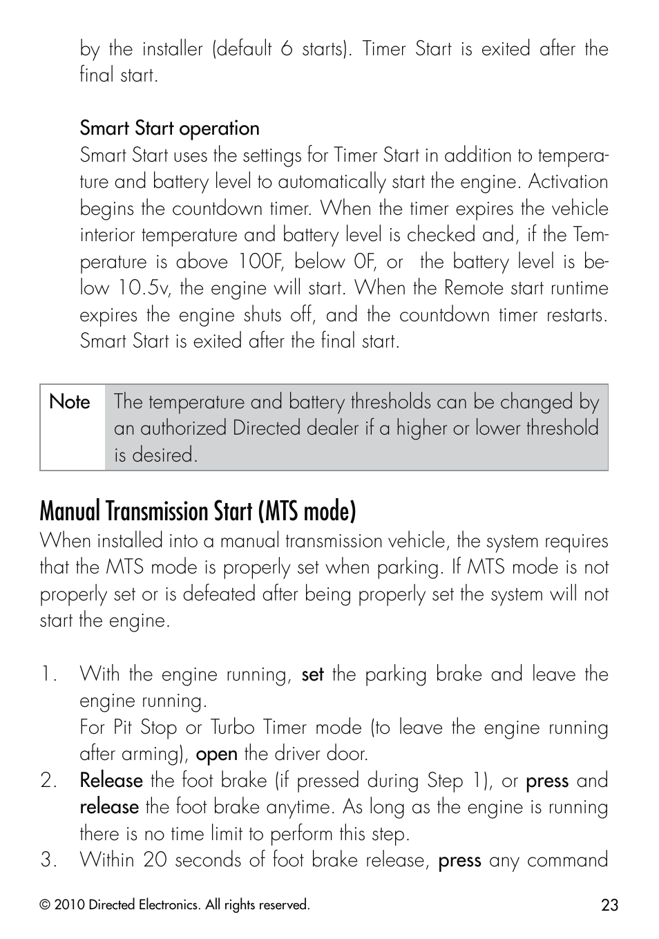 Manual transmission start (mts mode) | CLIFFORD Security System 510.4X User Manual | Page 26 / 41