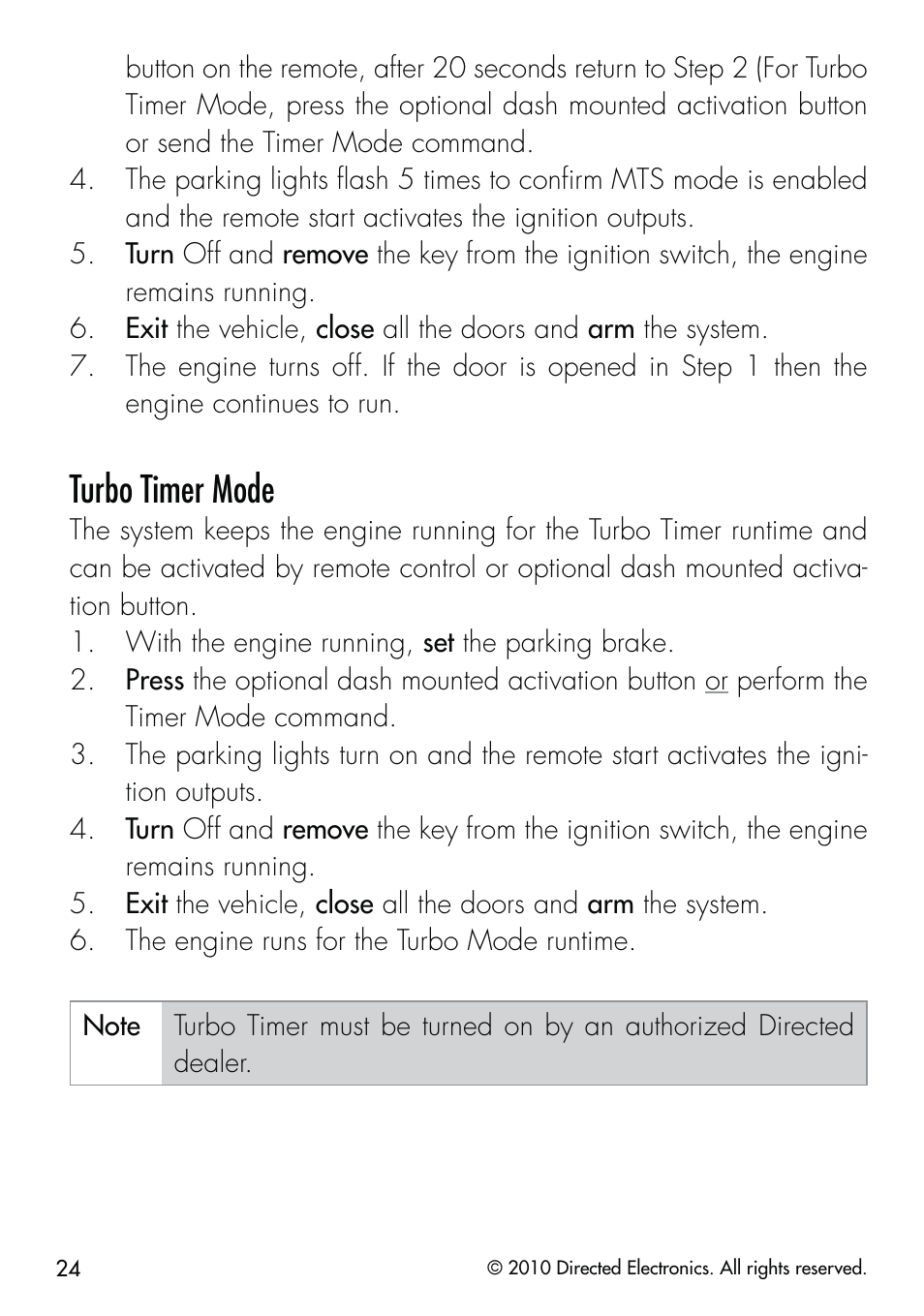 Turbo timer mode | CLIFFORD Security System 510.4X User Manual | Page 27 / 41