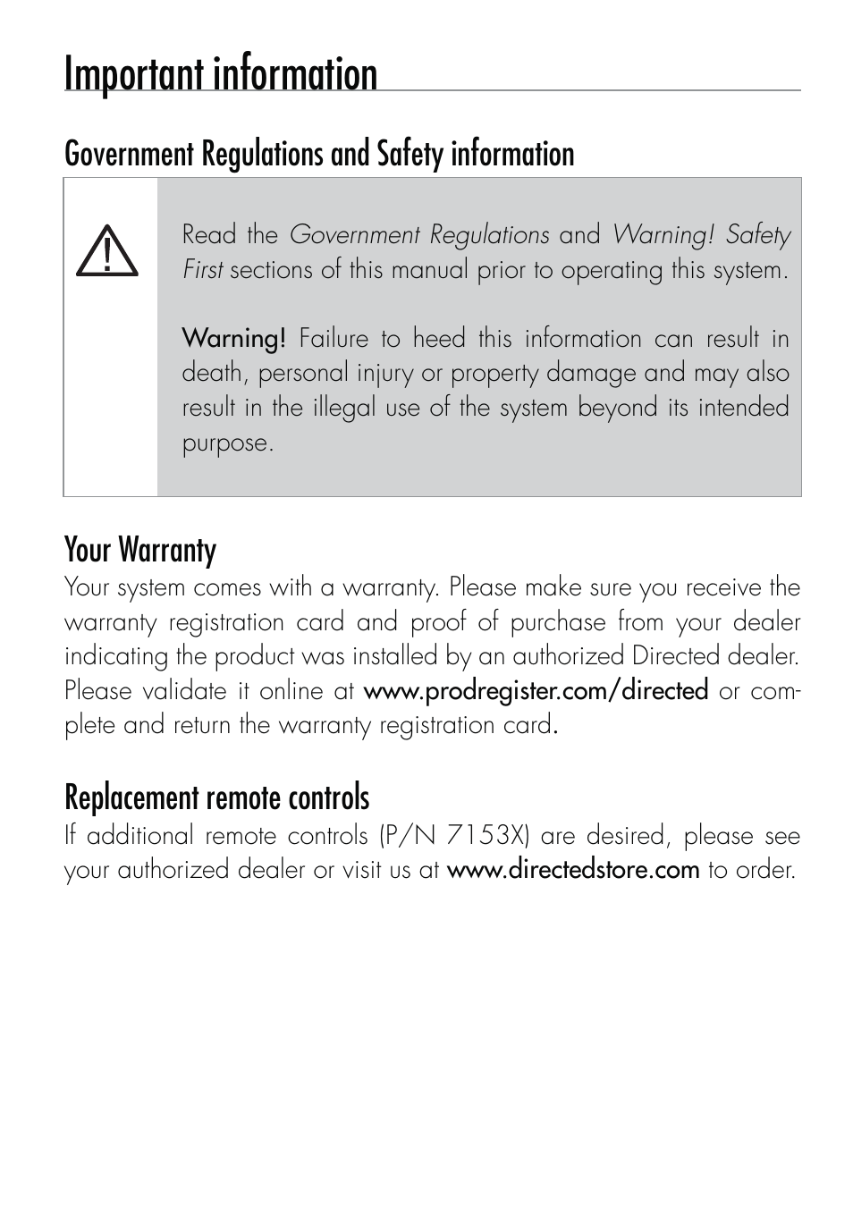 Important information | CLIFFORD Security System 510.4X User Manual | Page 3 / 41