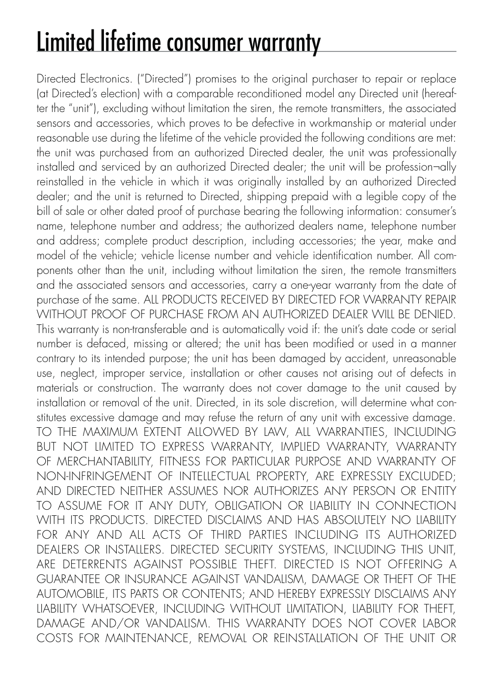 Limited lifetime consumer warranty | CLIFFORD Security System 510.4X User Manual | Page 39 / 41