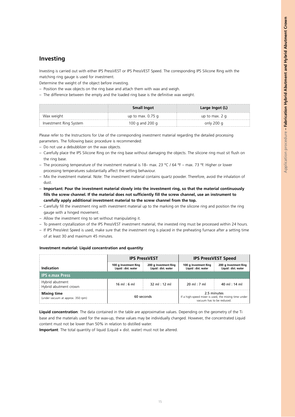 Investing | Ivoclar Vivadent IPS e.max Press Abutment Solutions v.2 User Manual | Page 15 / 56
