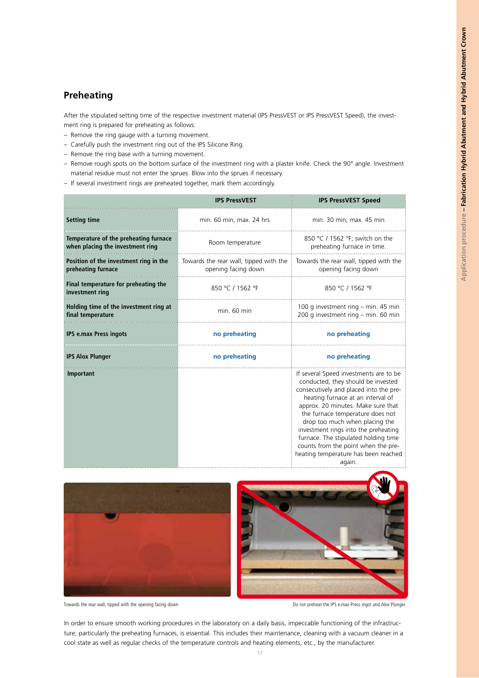 Preheating | Ivoclar Vivadent IPS e.max Press Abutment Solutions v.2 User Manual | Page 17 / 56