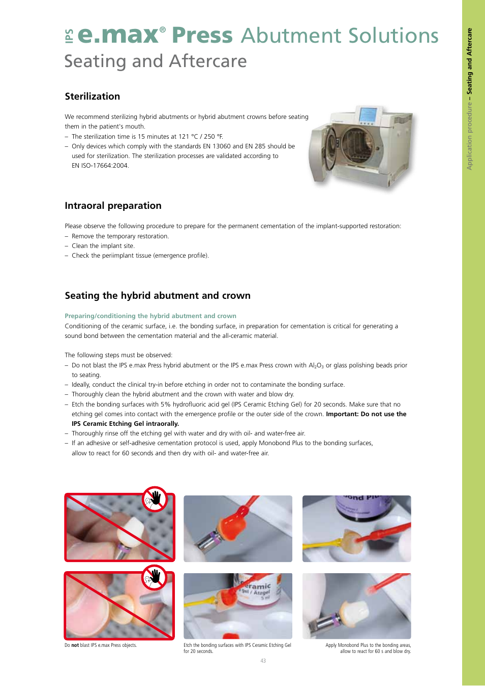 E.max, Press, Abutment solutions | Seating and aftercare | Ivoclar Vivadent IPS e.max Press Abutment Solutions v.2 User Manual | Page 43 / 56