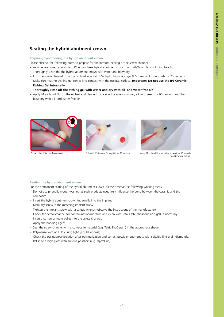 Seating the hybrid abutment crown | Ivoclar Vivadent IPS e.max Press Abutment Solutions v.2 User Manual | Page 47 / 56