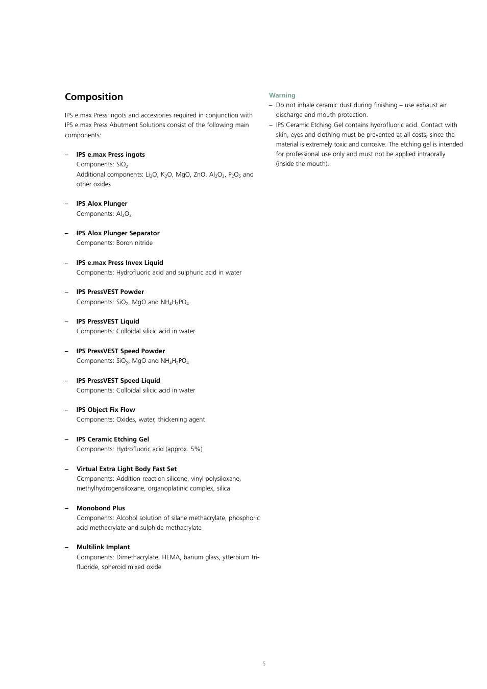 Composition | Ivoclar Vivadent IPS e.max Press Abutment Solutions v.2 User Manual | Page 5 / 56