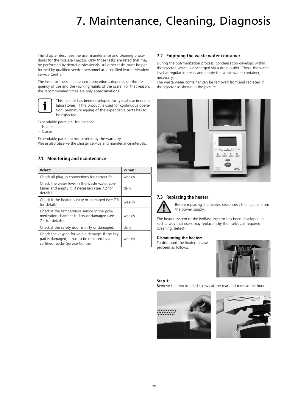 Maintenance, cleaning, diagnosis | Ivoclar Vivadent IvoBase Injector v.2 User Manual | Page 19 / 28