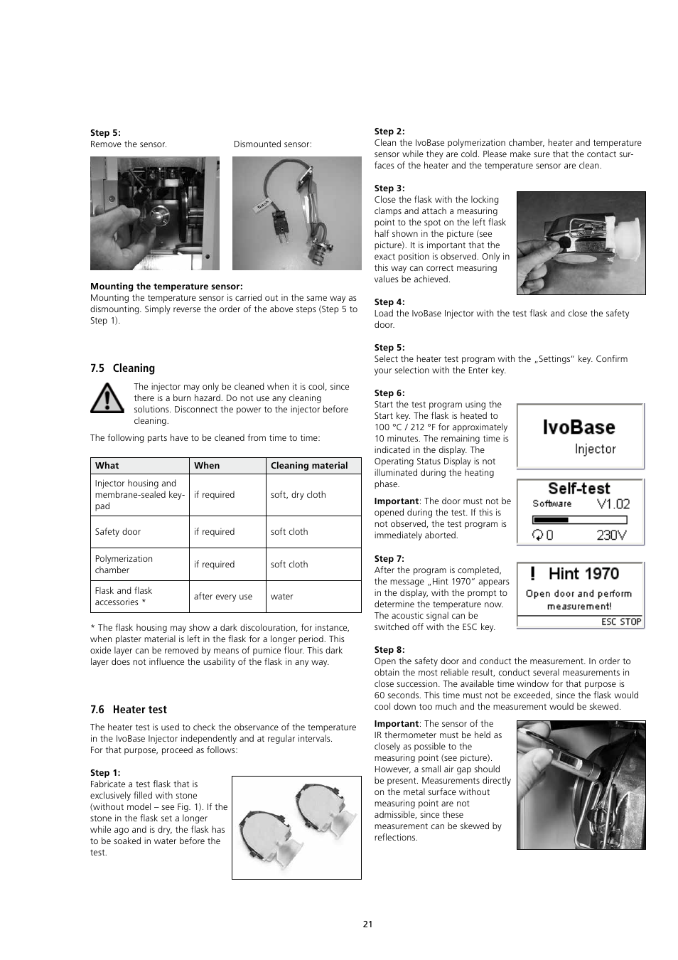 5 cleaning, 6 heater test | Ivoclar Vivadent IvoBase Injector v.2 User Manual | Page 21 / 28