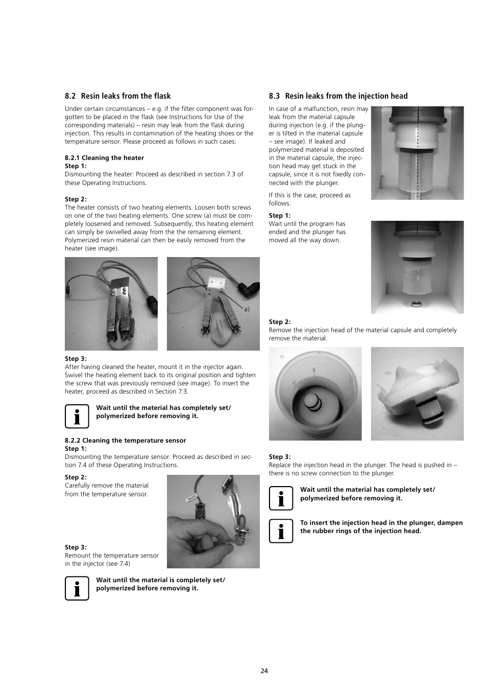 2 resin leaks from the flask, 3 resin leaks from the injection head | Ivoclar Vivadent IvoBase Injector v.2 User Manual | Page 24 / 28