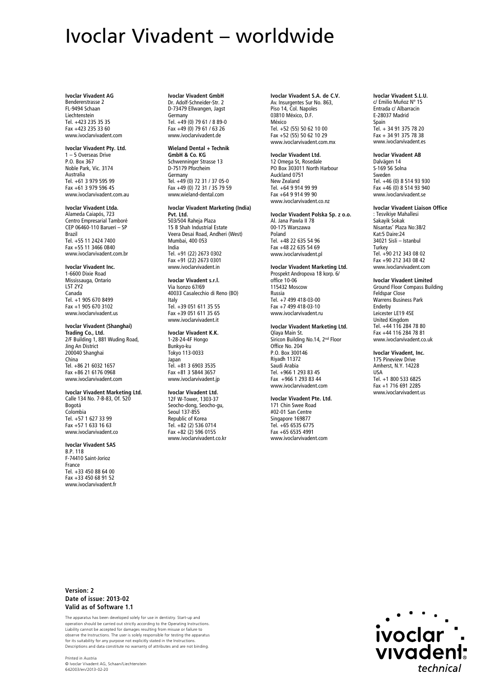 Ivoclar vivadent – worldwide | Ivoclar Vivadent IvoBase Injector v.2 User Manual | Page 28 / 28