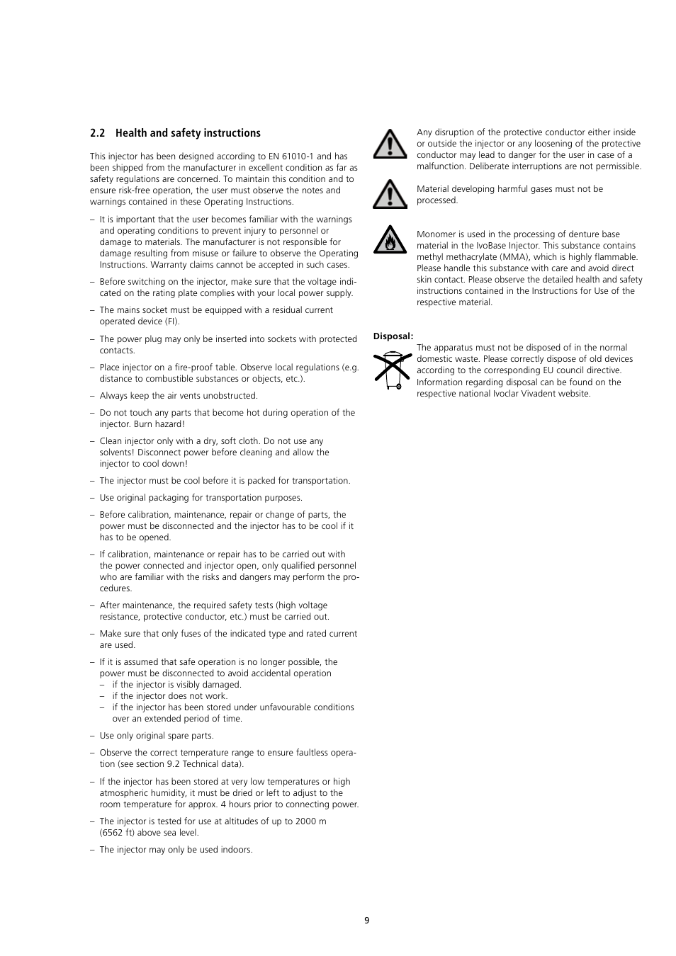 2 health and safety instructions | Ivoclar Vivadent IvoBase Injector v.2 User Manual | Page 9 / 28