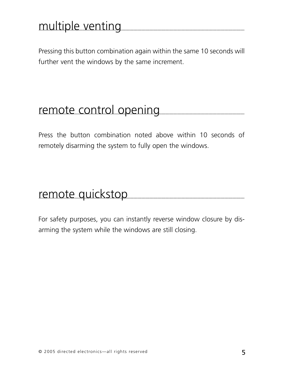 Multiple venting, Remote control opening, Remote quickstop | CLIFFORD G4 System Series User Manual | Page 8 / 10