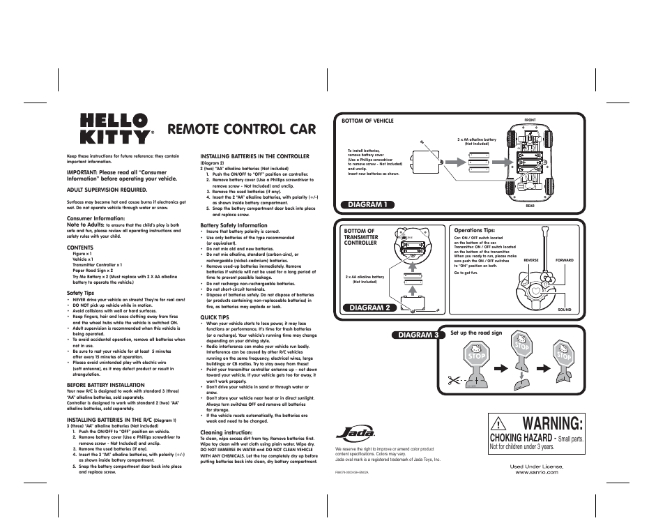 Jada Toys Hello Kitty R/C User Manual | 1 page