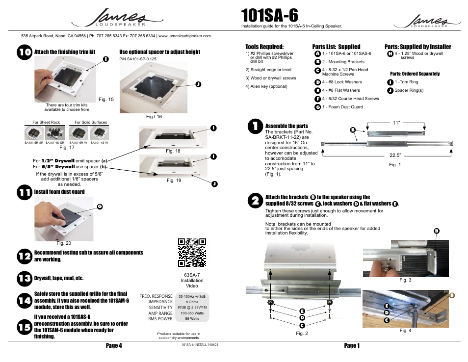 James Loudspeaker 101SA-6 User Manual | 2 pages