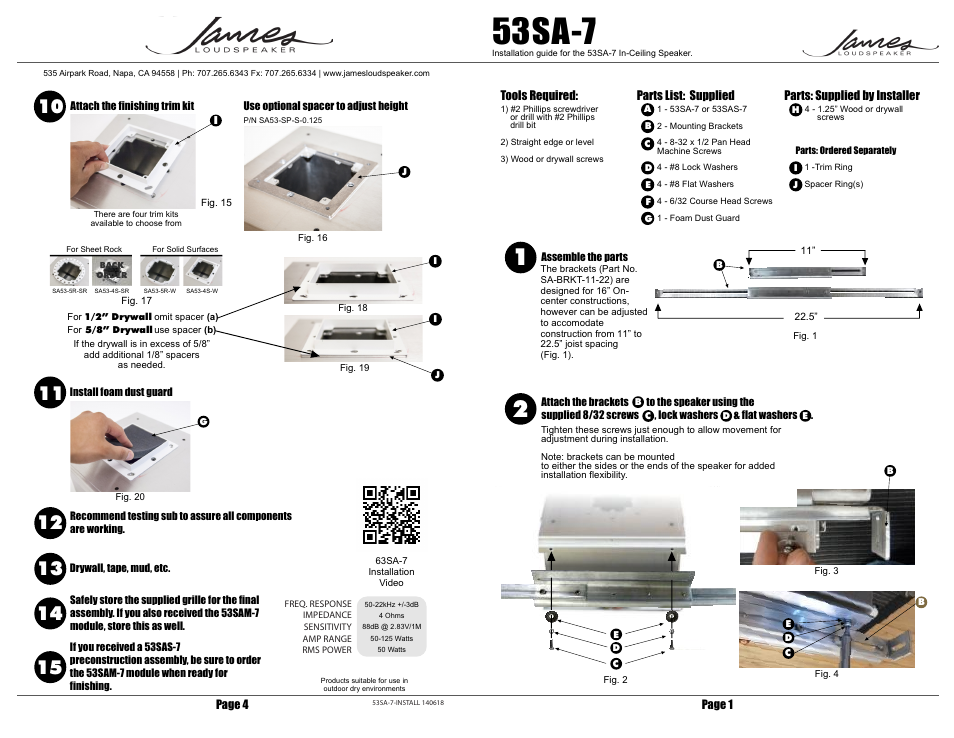 James Loudspeaker 53SA-7 User Manual | 2 pages