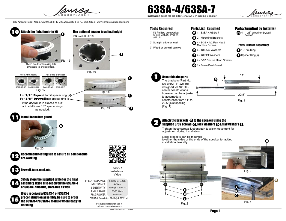 James Loudspeaker 63SA-4 User Manual | 2 pages