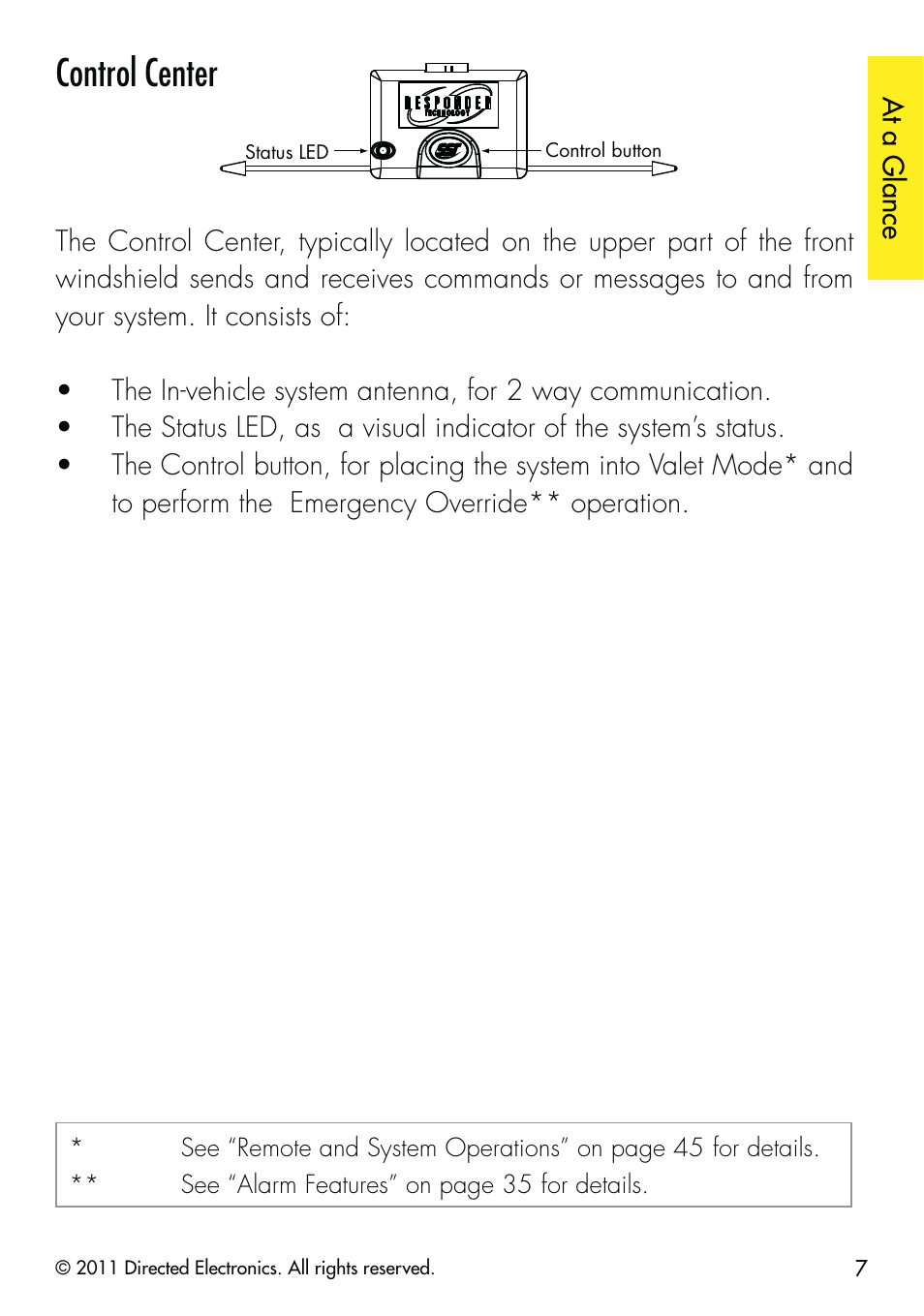 Control center | CLIFFORD 590.4X User Manual | Page 10 / 69