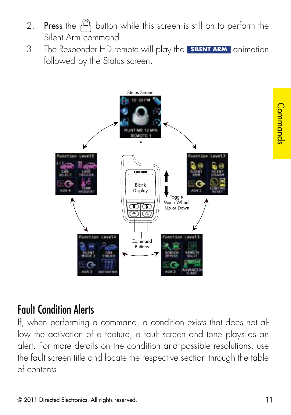 Fault condition alerts, Animation followed by the status screen | CLIFFORD 590.4X User Manual | Page 14 / 69