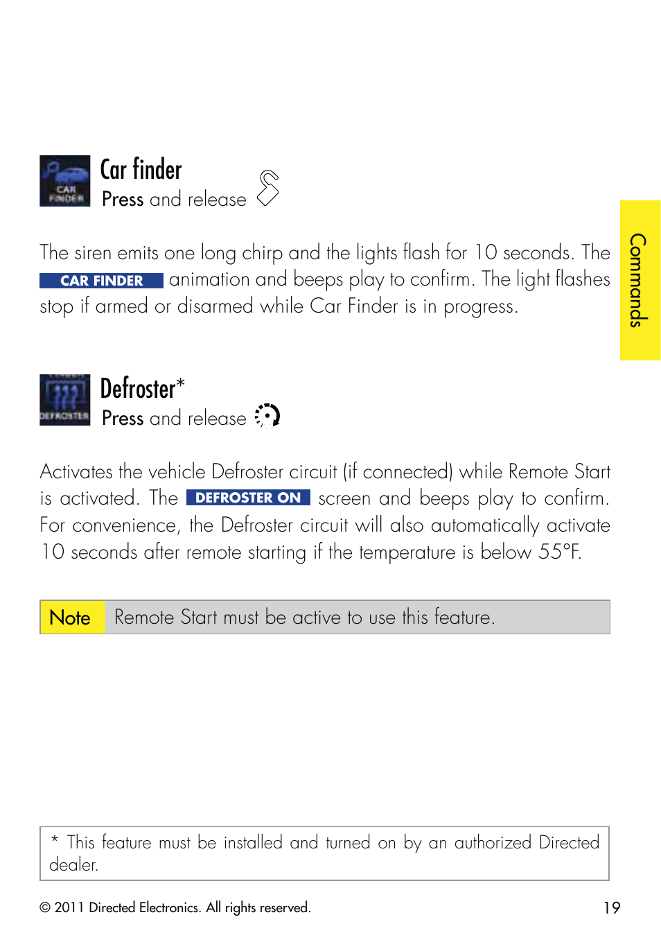 Car ﬁnder, Defroster | CLIFFORD 590.4X User Manual | Page 22 / 69
