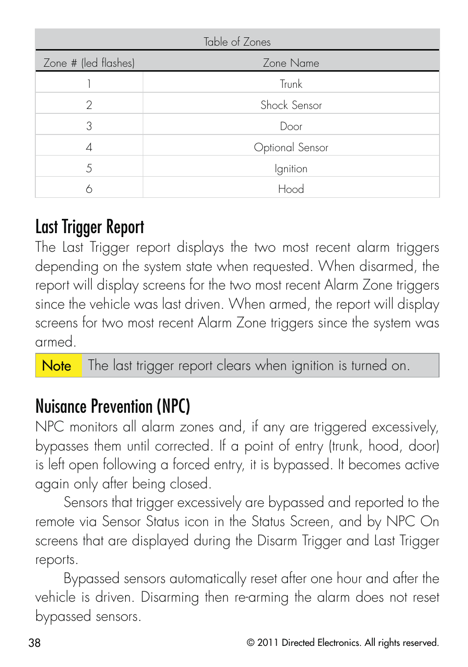 Last trigger report, Nuisance prevention (npc) | CLIFFORD 590.4X User Manual | Page 41 / 69