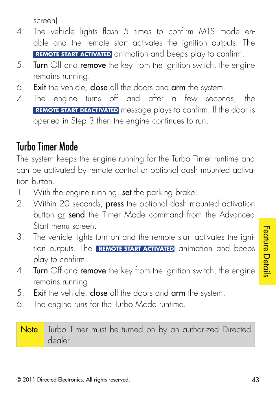 Turbo timer mode | CLIFFORD 590.4X User Manual | Page 46 / 69